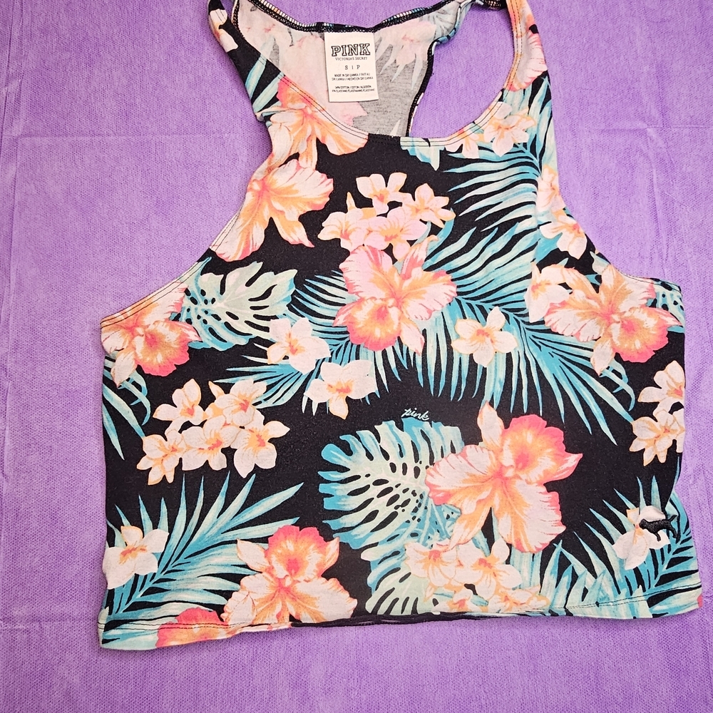 PINK Victoria's Secret Floral Tank Top - Black and Pink